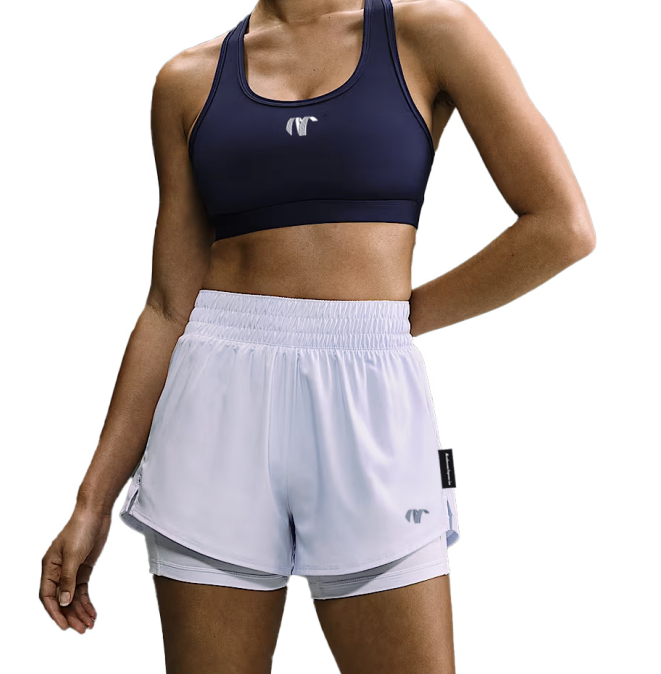 NUMBERONE Women's 2-in-1 Athletic Set | Navy Sports Bra & White Quick-Dry Shorts | Secure Pocket & High Support