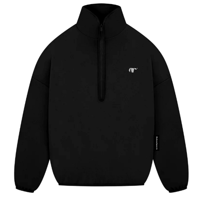 NUMBERONE Unisex Oversized Black Half-Zip Stand Collar Sweatshirt | Cozy & Minimalist